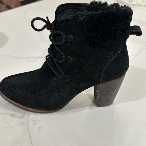 Uggs black suede high heel lace-up booties. Size 11. Pre-worn, well-loved. - Picture 3 of 14